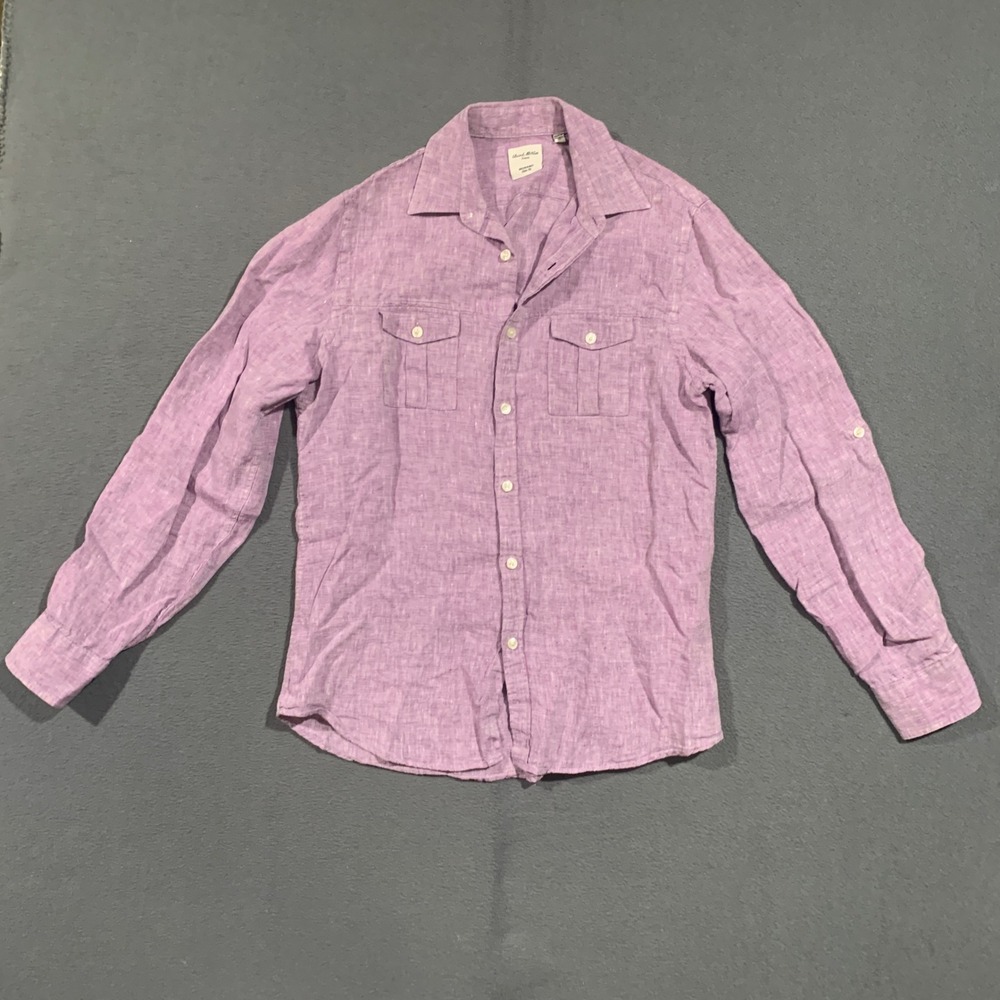 Baird McNutt Linen Murano Slim Fit Shirt Mens Medium Purple L/S  Button Up
